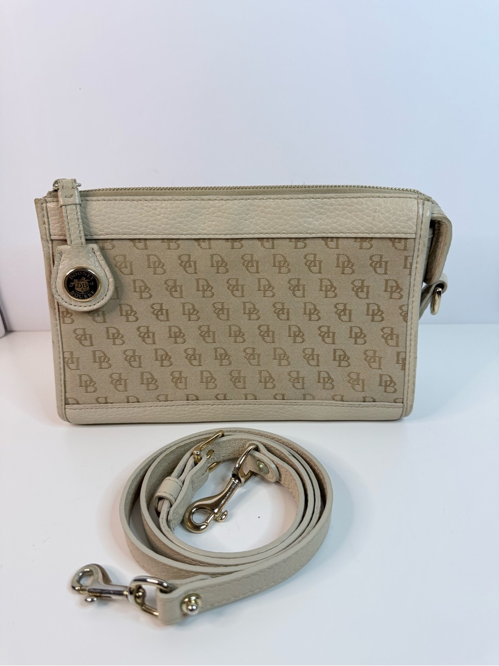 Dooney & Bourke Light Beige Cream Monogram Logo Crossbody adjustable Strap